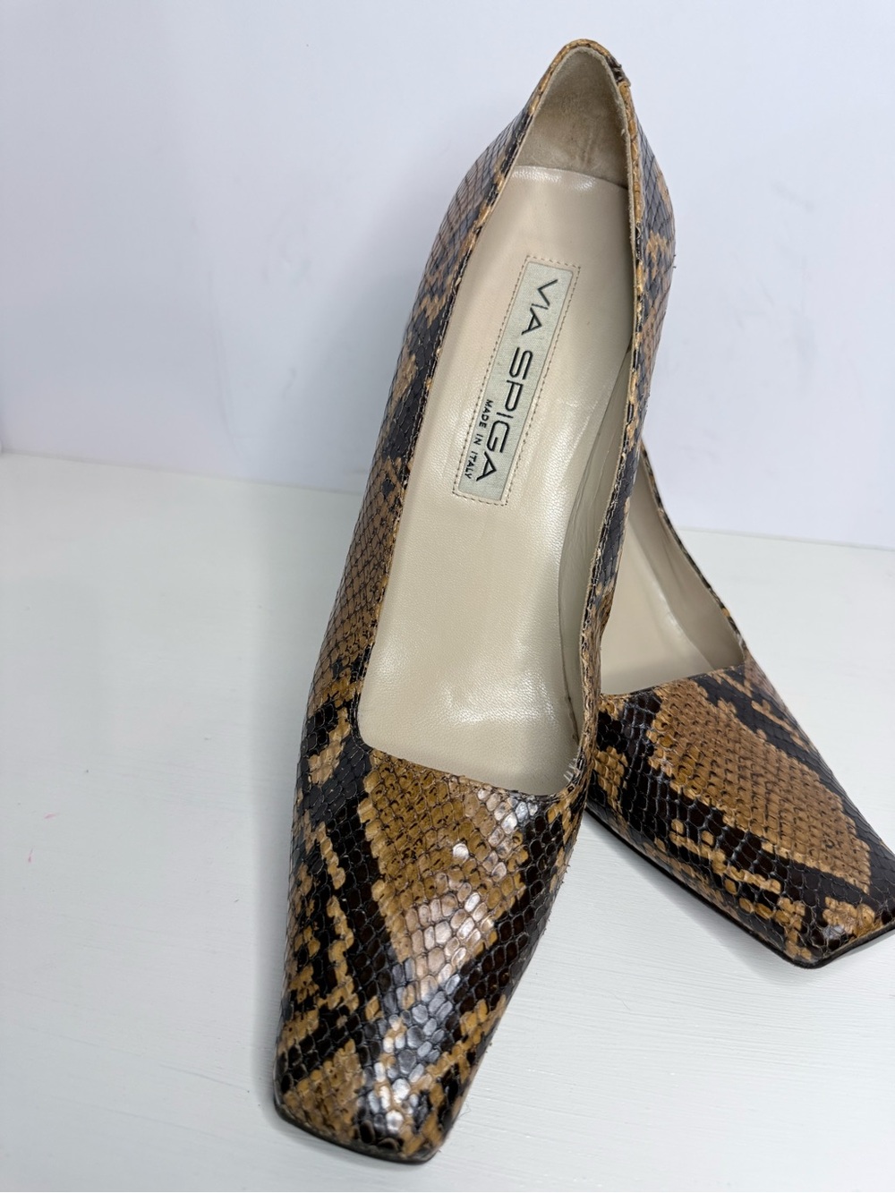 Via Spiga Snakeskin Print Square Toe Pumps Heels Size 9 N